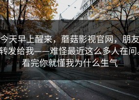 今天早上醒来，蘑菇影视官网，朋友转发给我——难怪最近这么多人在问。看完你就懂我为什么生气