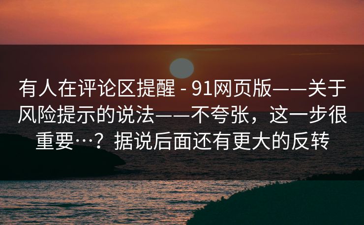 有人在评论区提醒 - 91网页版——关于风险提示的说法——不夸张，这一步很重要…？据说后面还有更大的反转
