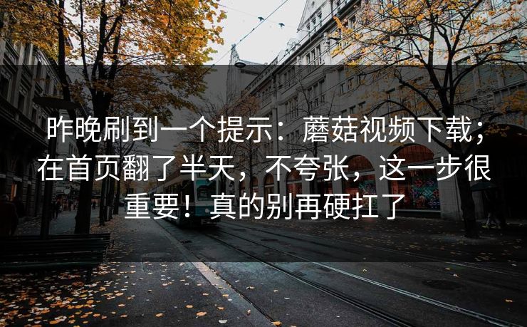 昨晚刷到一个提示:蘑菇视频下载;在首页翻了半天,不夸张,这一步很重要!真的别再硬扛了 昨晚刷到一个提示:蘑菇视频下载;在首页翻了半天,不夸张,这一步很重要!真的别再硬扛了